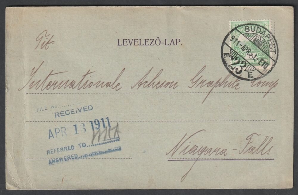 1911. Budapest, Niagara-Falls (Kanada)-ba feladott nyomtatvány