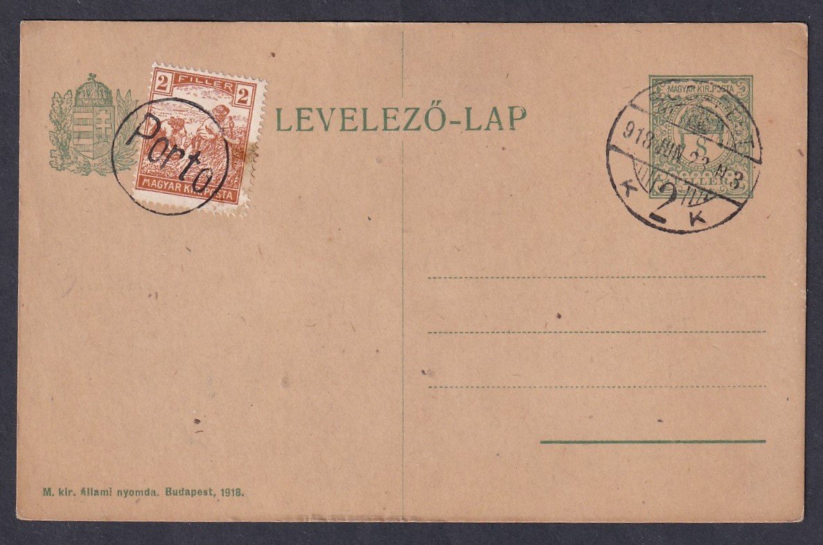 1918. Budapest, 2 f szükségportós levelezőlap