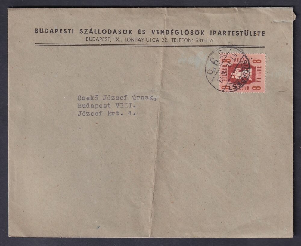 1947. Budapest, helyben feladott nyomtatvány boríték