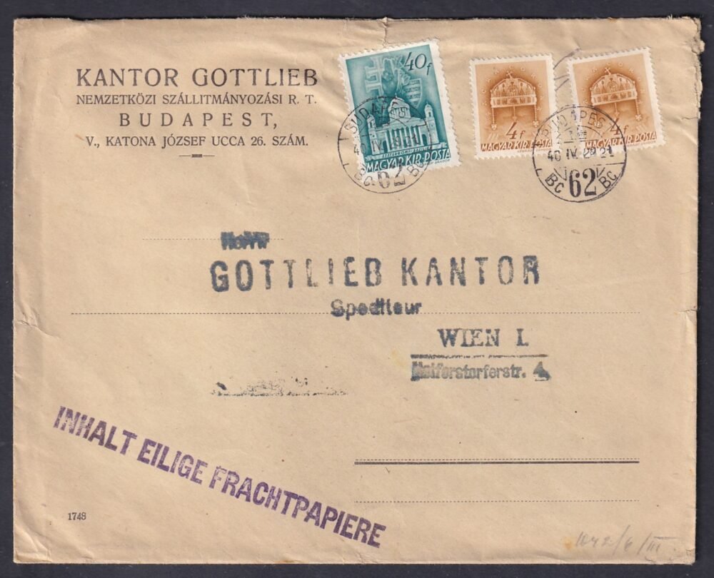 1940. Budapest, Bécsbe feladott  levél, cenzúrával