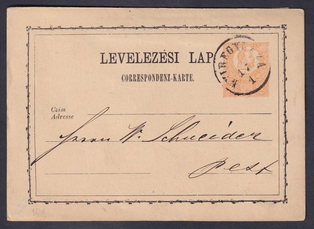 1873. Nyíregyháza, Budapestre feladott díjjegyes levelezőlap