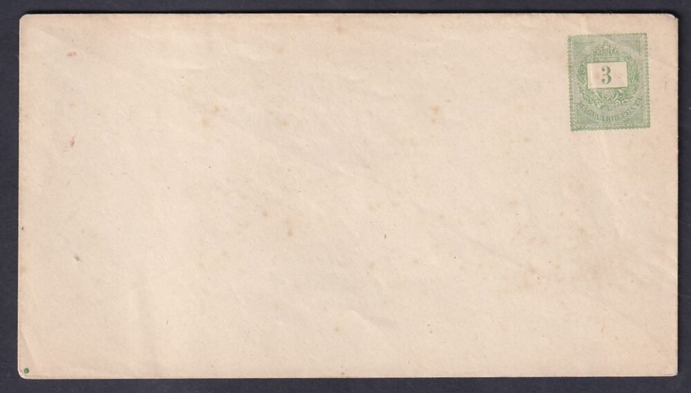 1877. 3 kr díjjegyes boríték V. vízjellel - Nagyon ritka!