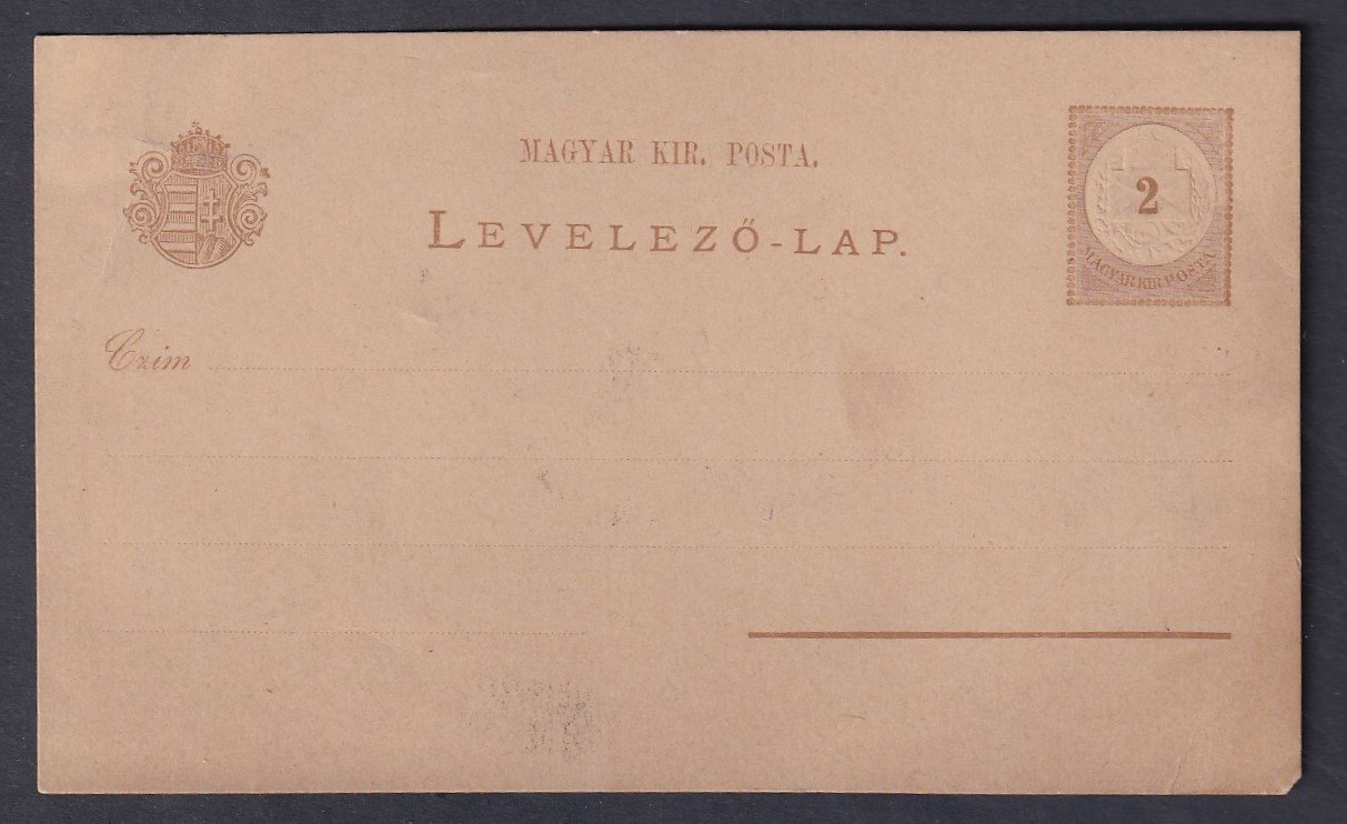 1874. 2 kr -os használatlan levelezőlap, hátoldalon feljegyzéssel