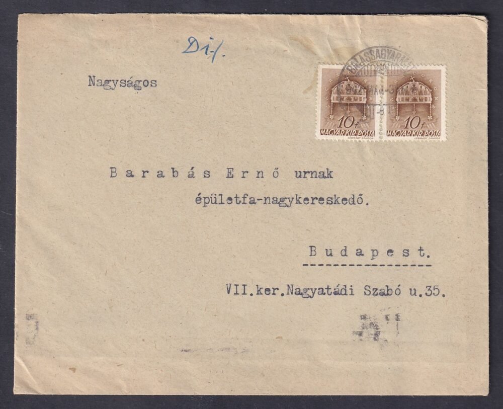 1942. Balassagyarmat, Budapestre feladott levél