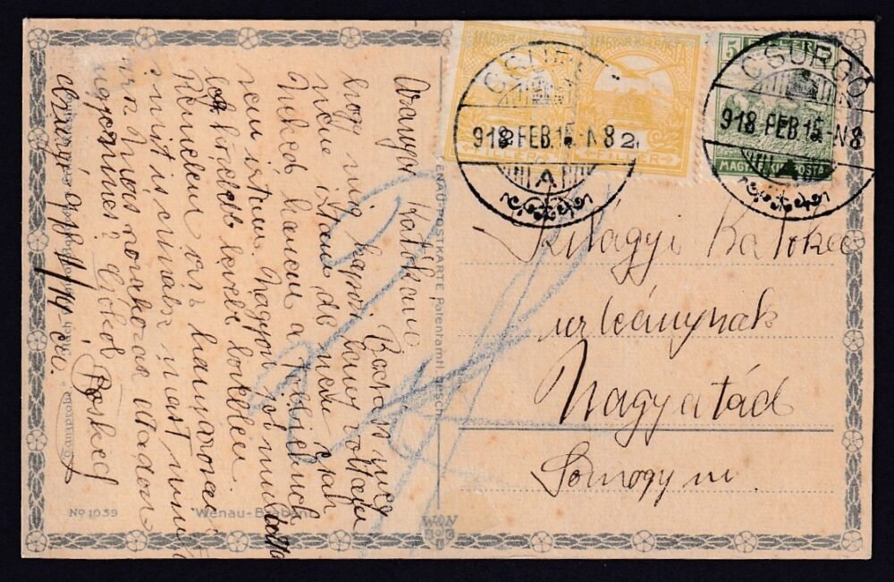 1918. Csurgó, Nagyatádra feladott képeslap