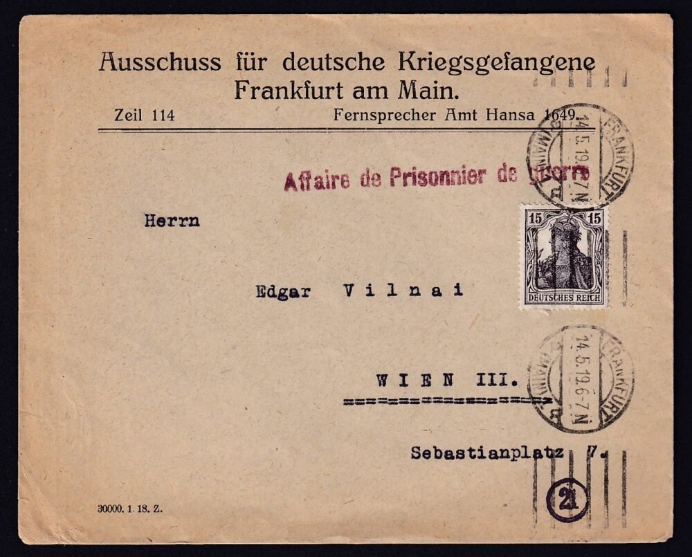 1919. Frankfurt, Bécsbe feladott levél
