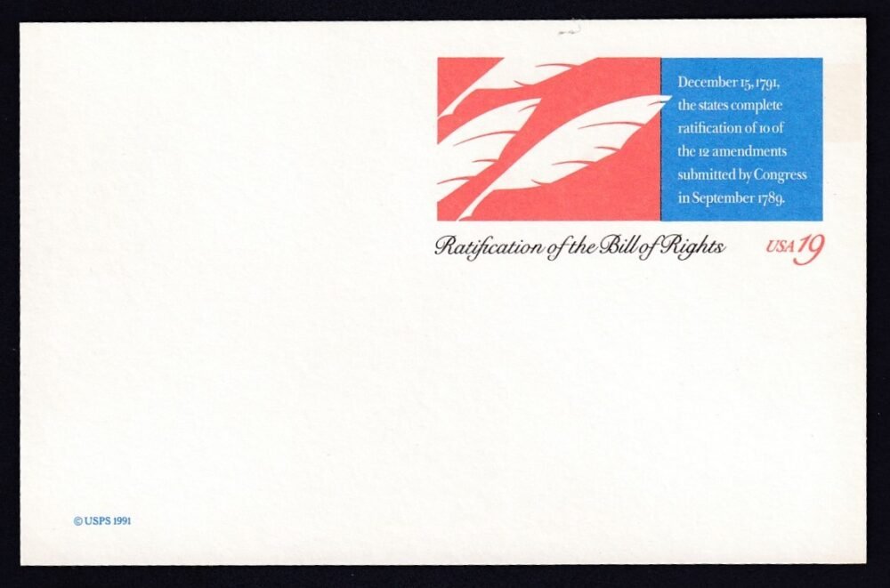1991. USA, Emberi jogok nyilatkozata 200 éves alkalmi díjjegyes levelezőlap