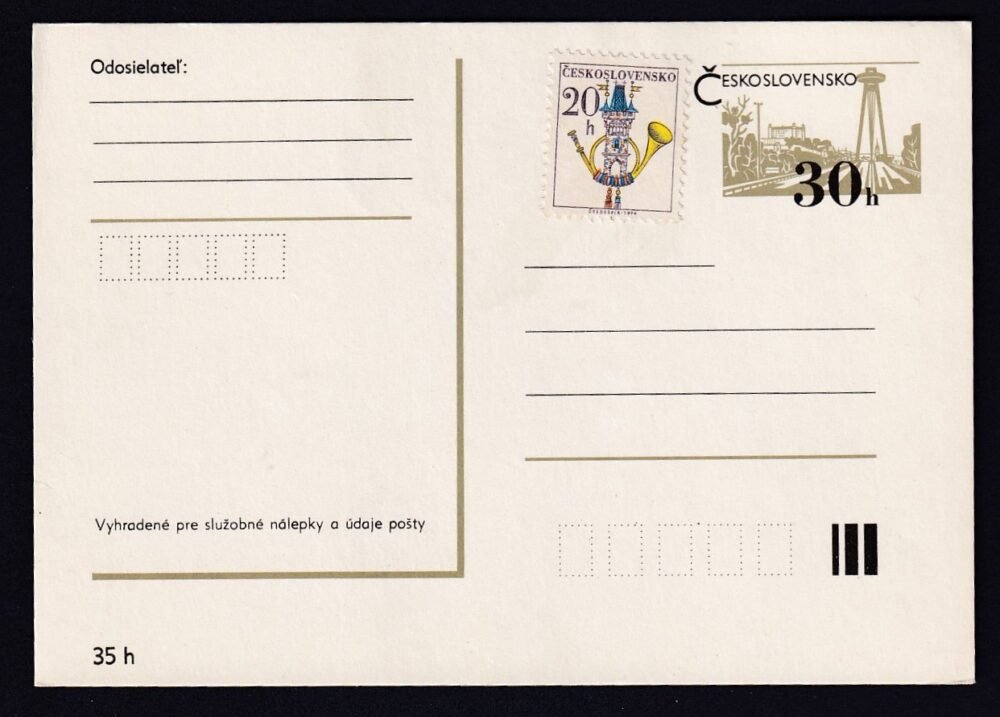 1974. Csehország, díjjegyes levelezőlap
