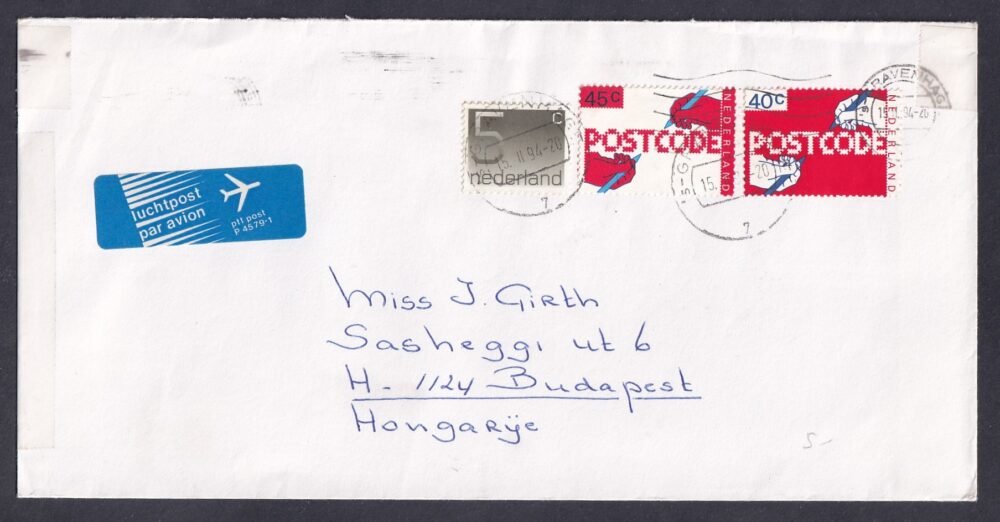 1994. Hollandia, Magyarországra feladott légiposta levél