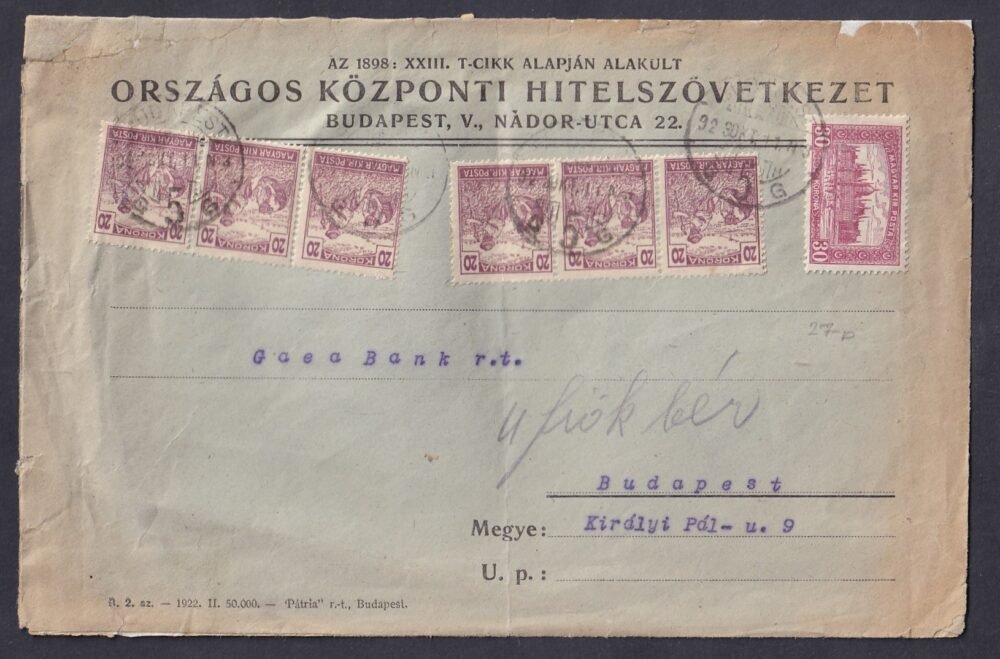 1923. Budapest, helyben feladott levél (10. díjsz.)