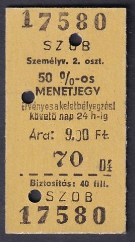 Szob 50%-os menetjegy, 2.osztály