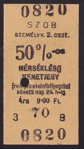 Szob 50%-os menetjegy, 2.osztály