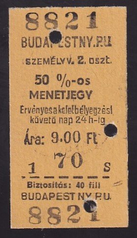 Kéregjegy – Budapest NY.PU. 50%-os, 2.osztály
