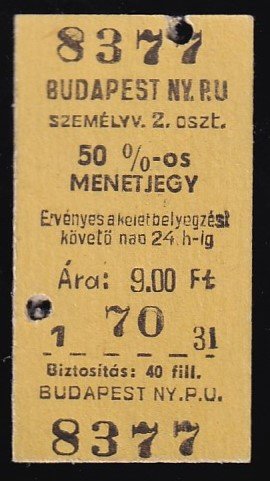 Kéregjegy – Budapest NY.PU. 50%-os, 2.osztály