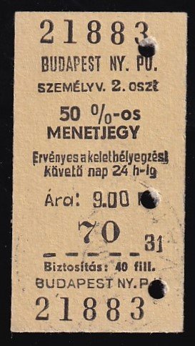 Kéregjegy – Budapest NY.PU. 50%-os, 2.osztály