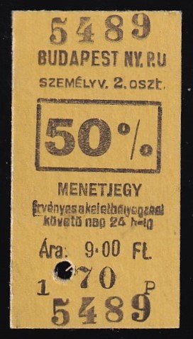 Kéregjegy – Budapest NY.PU. 50%-os, 2.osztály