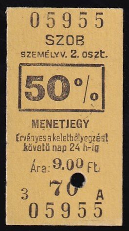 Szob, 50%-os menetjegy, 2.osztály