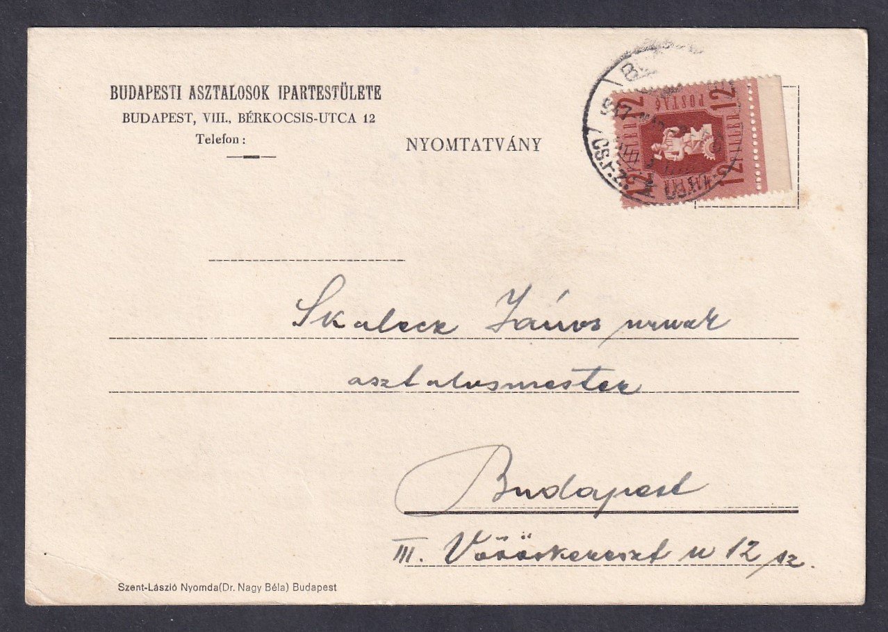 1947. Budapest, nyomtatvány küldemény