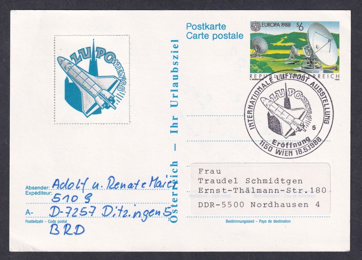 1988. Ausztria, díjjegyes levelezőlap