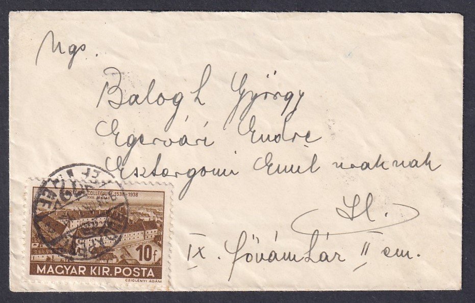 1938. Budapest, helyben feladott levél