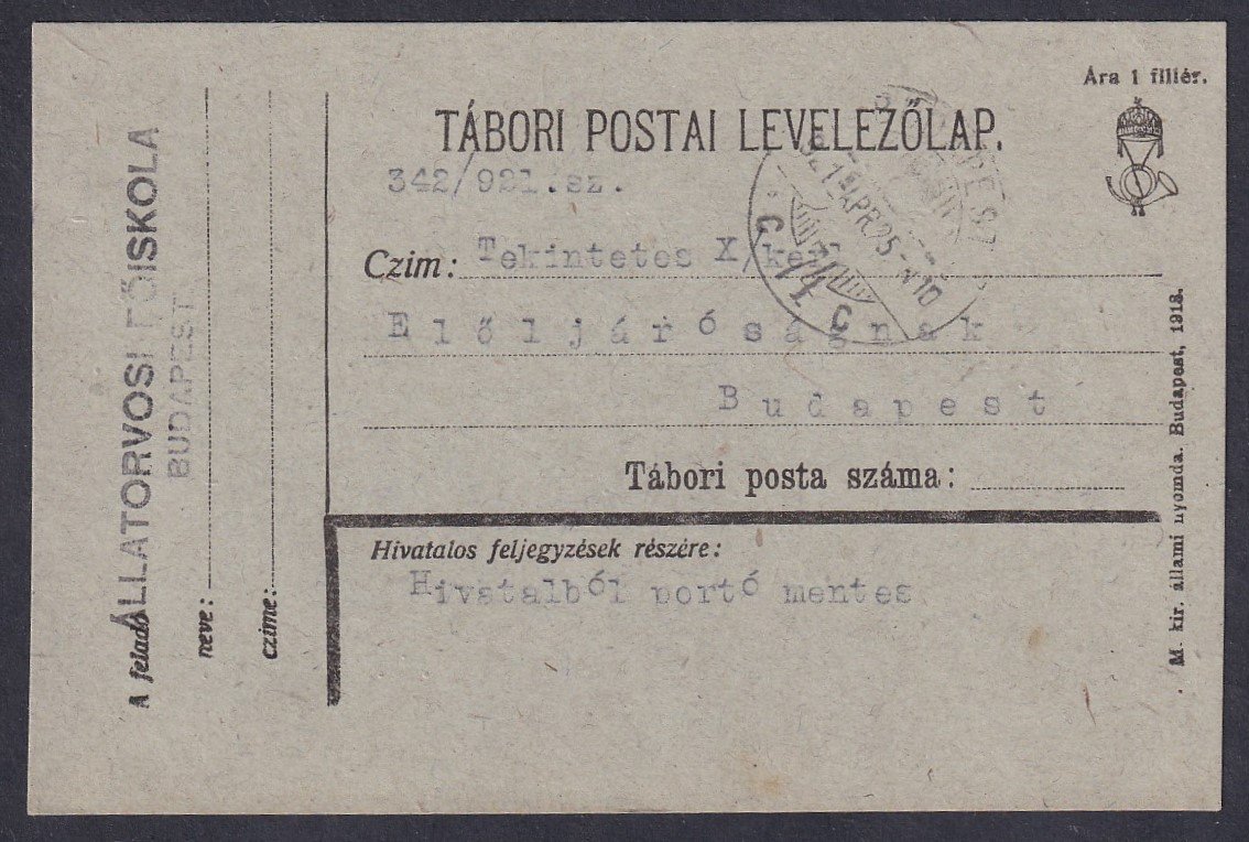 1921. Tábori postai levelezőlap