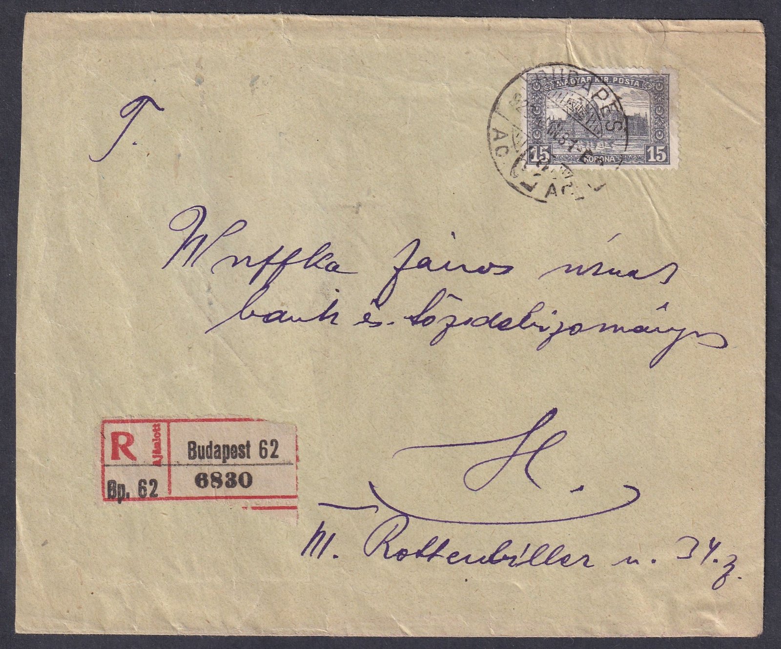 1923. (6. d.sz.) Budapest, helyi ajánlott levél