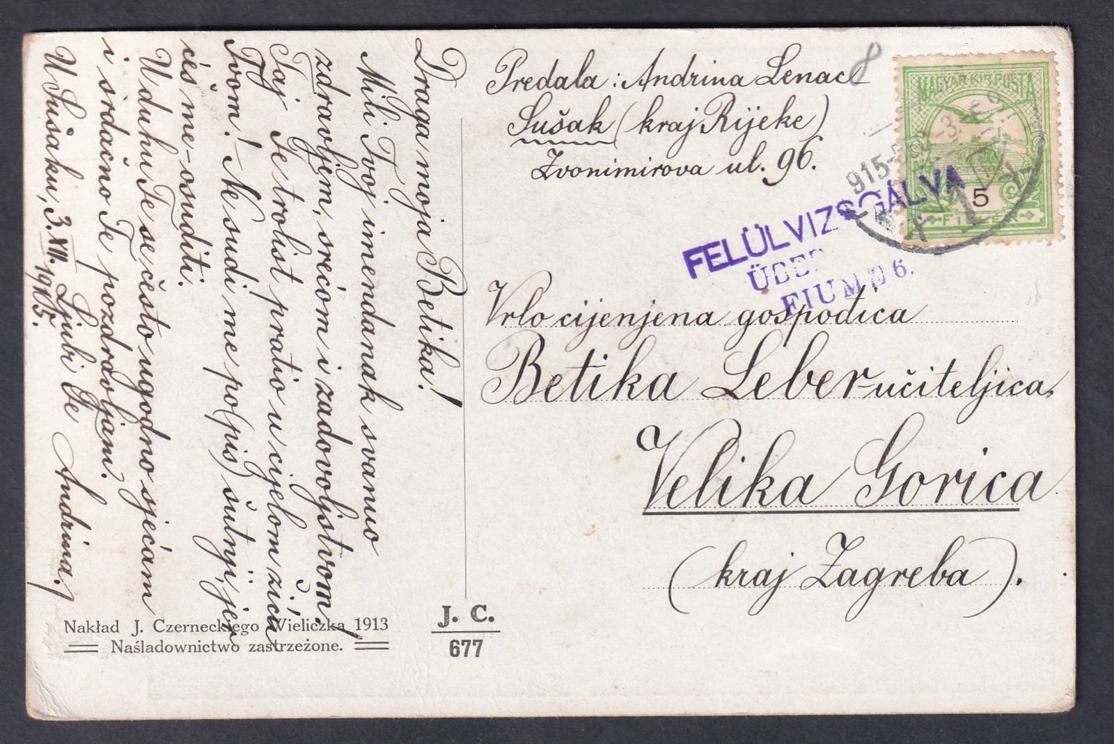 1915. Fiume, cenzúrázott képeslap