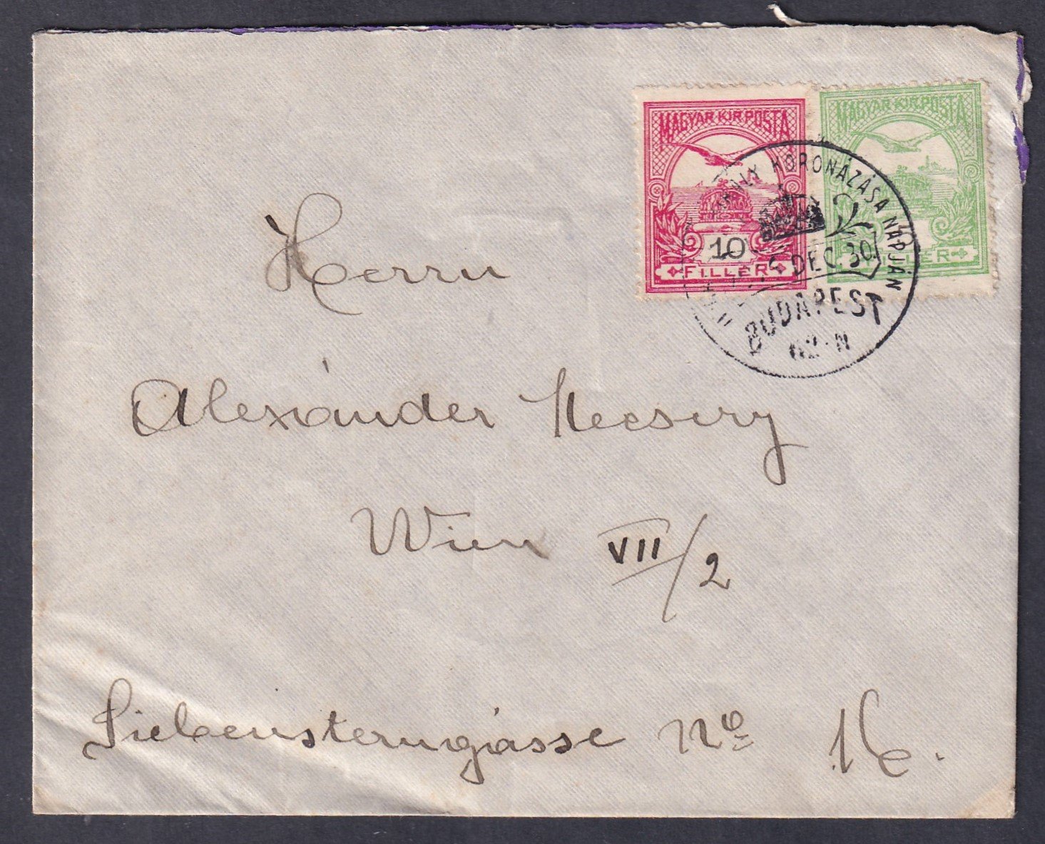 1916. Budapest, Bécsbe feladott levél koronázás alkalmi bélyegzéssel (köznapi levél!)