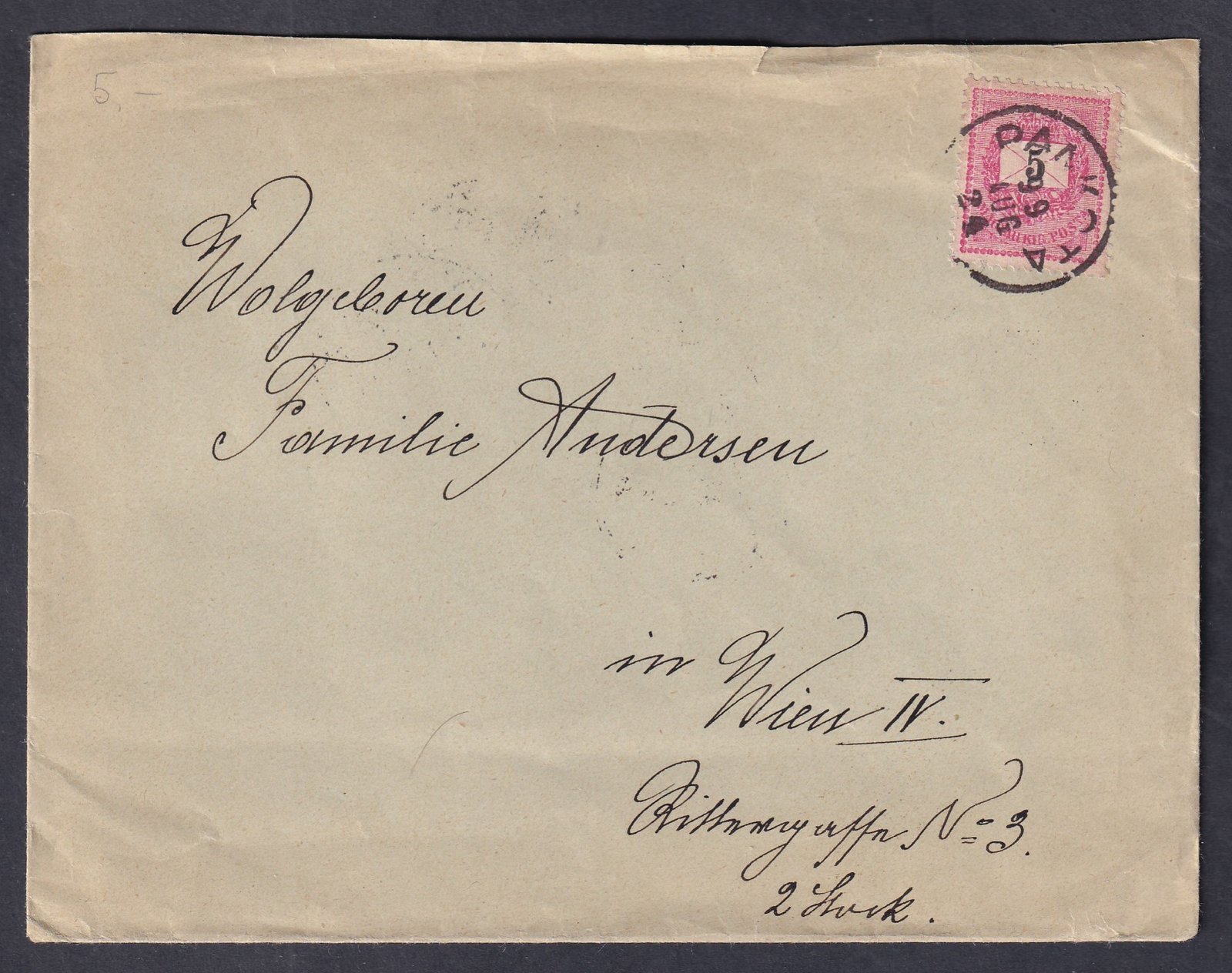 1899. Pankota,  Bécsbe feladott levél