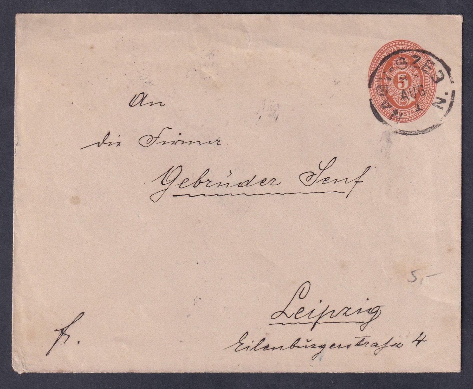 1898. Nagy-Szeben, Lipcsébe feladott díjjegyes levél