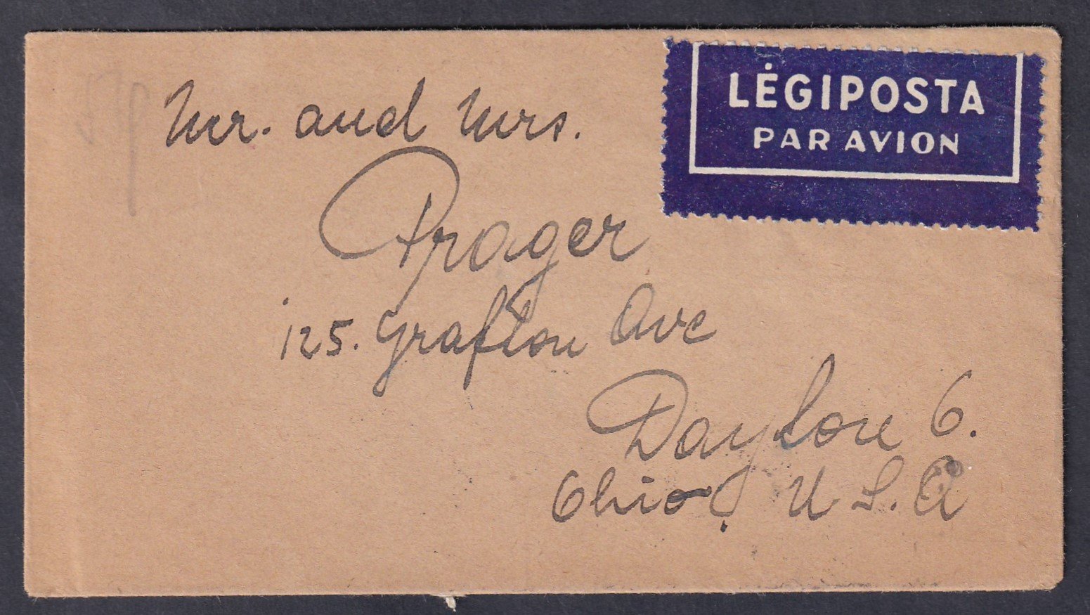 1947. Budapest, amerikába feladott légiposta levél