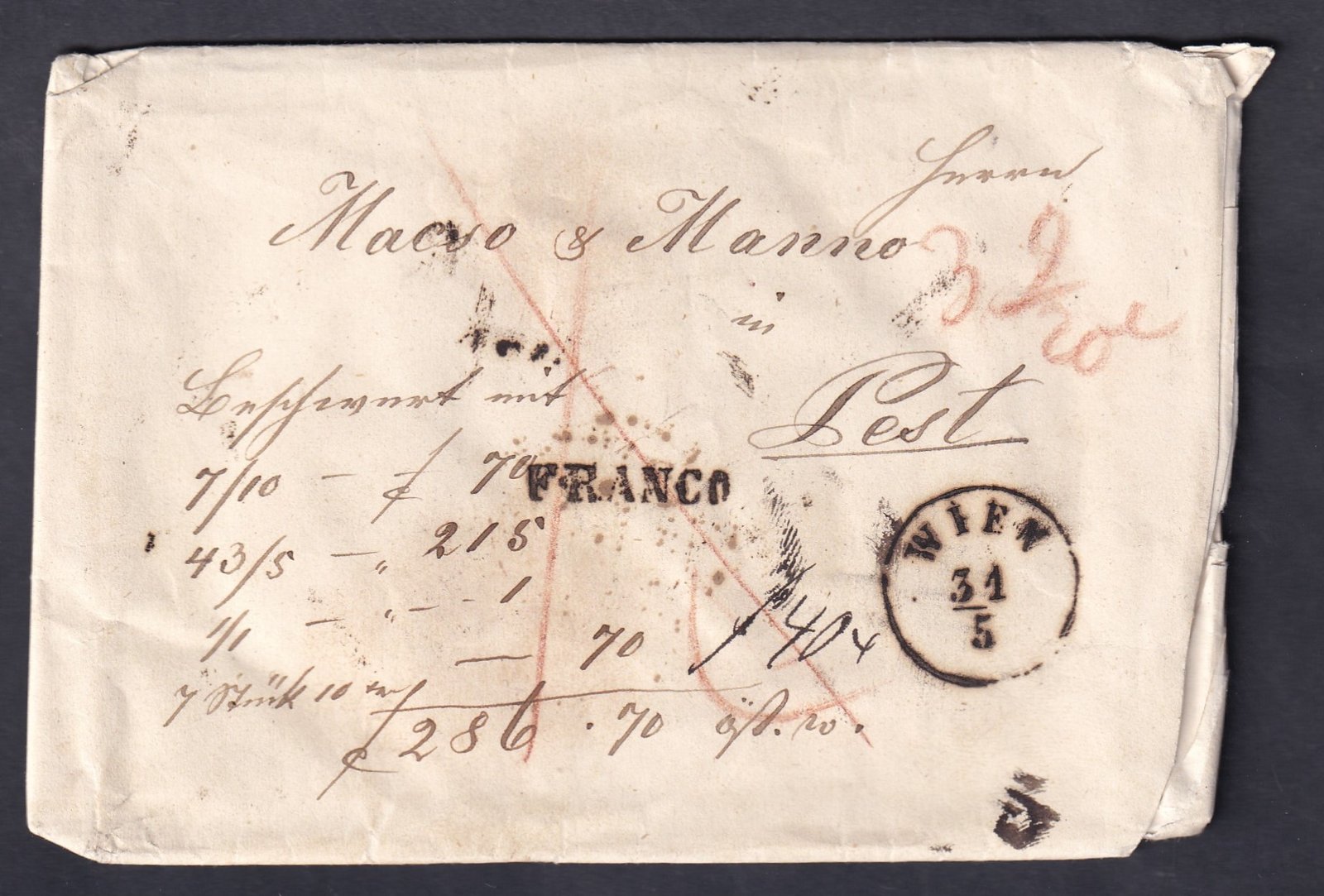 Ausztria, Pestre feladott értéklevél