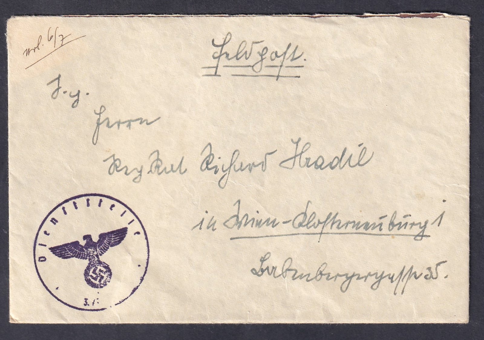 Bécsbe feladott cenzúrázott táboriposta levél