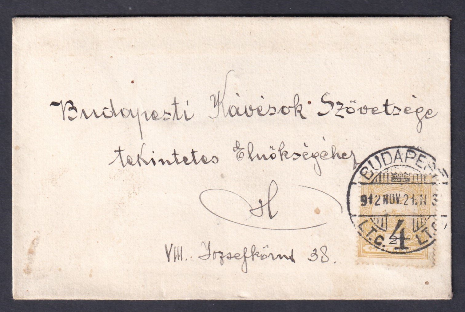 1912. Budapest, helyben feladot nyomtatvány boríték