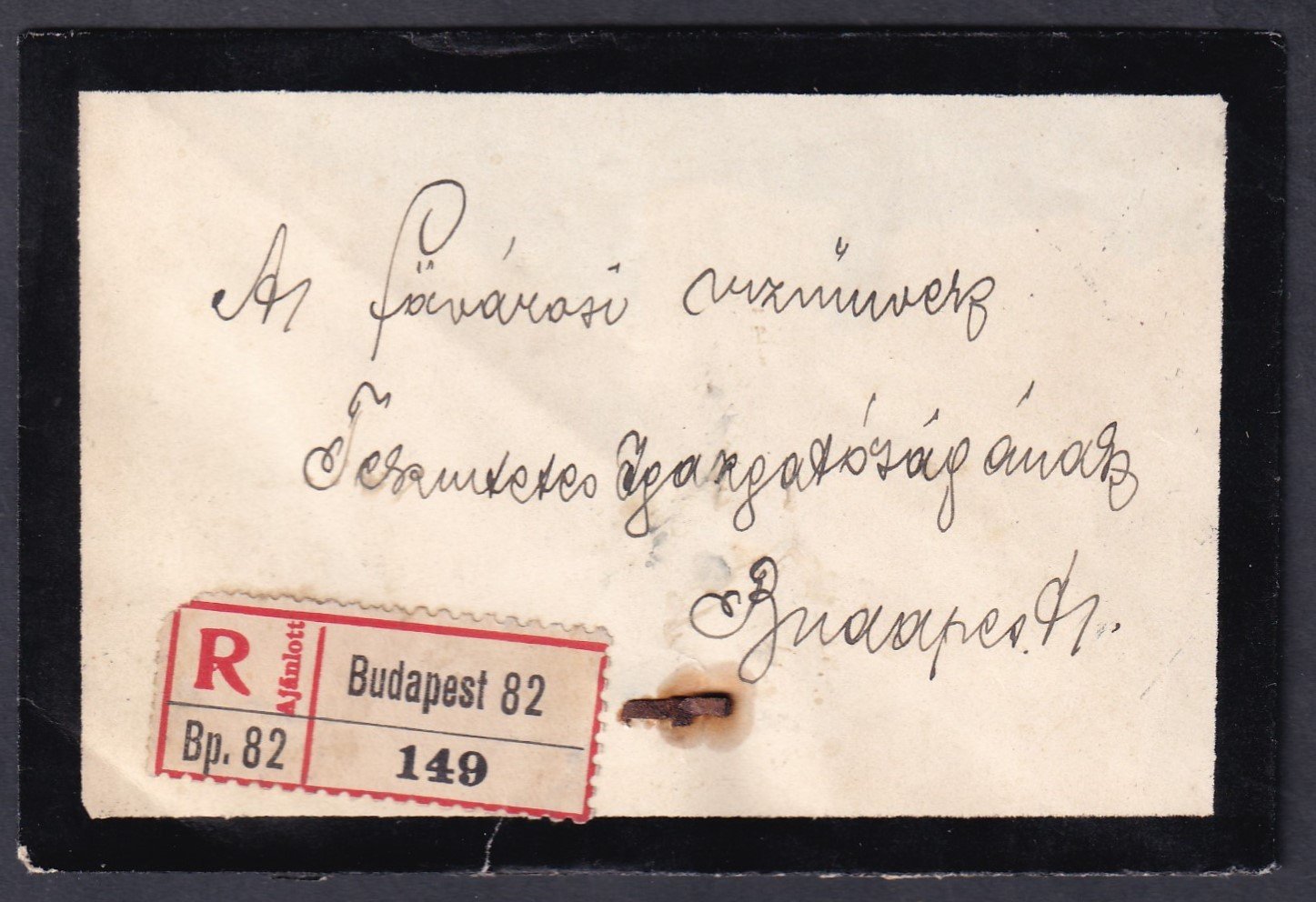 1914. Budapest, helyben feladott ajánlott levél