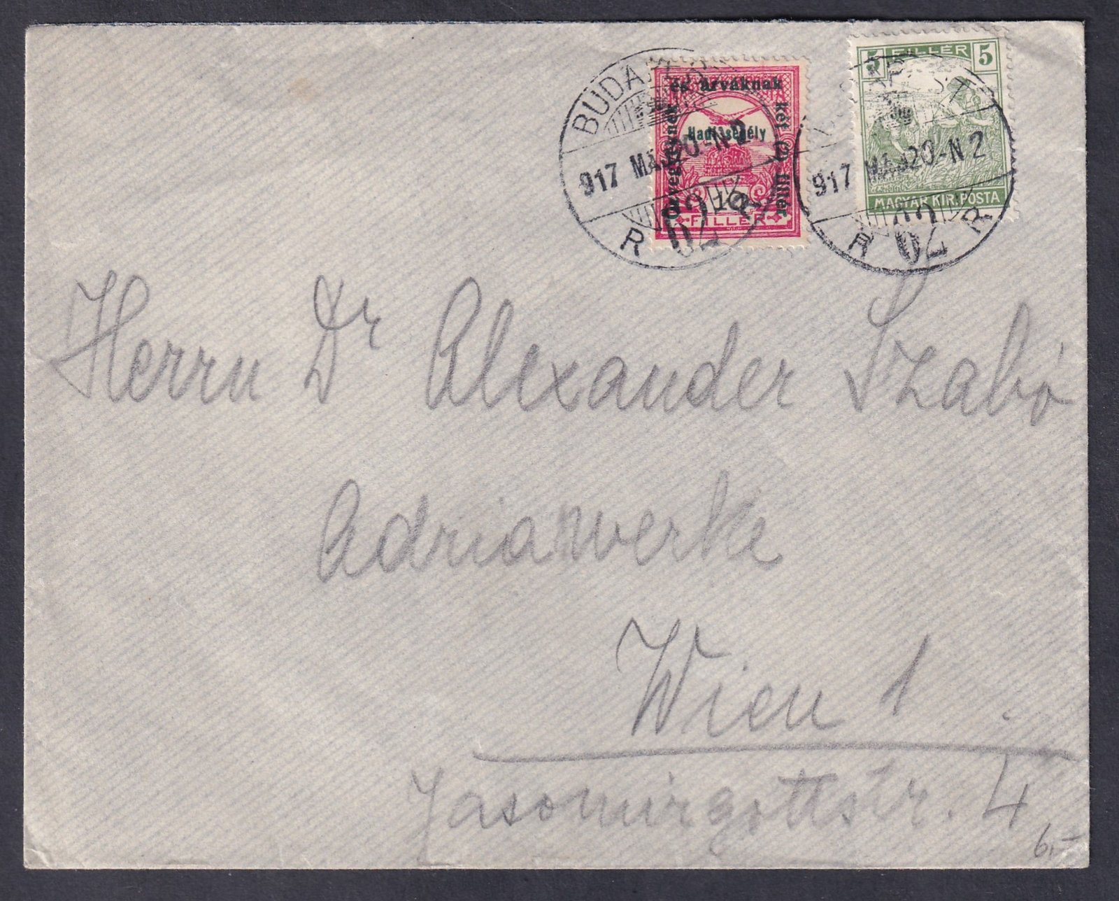1917. Budapest, Bécsbe feladott levél