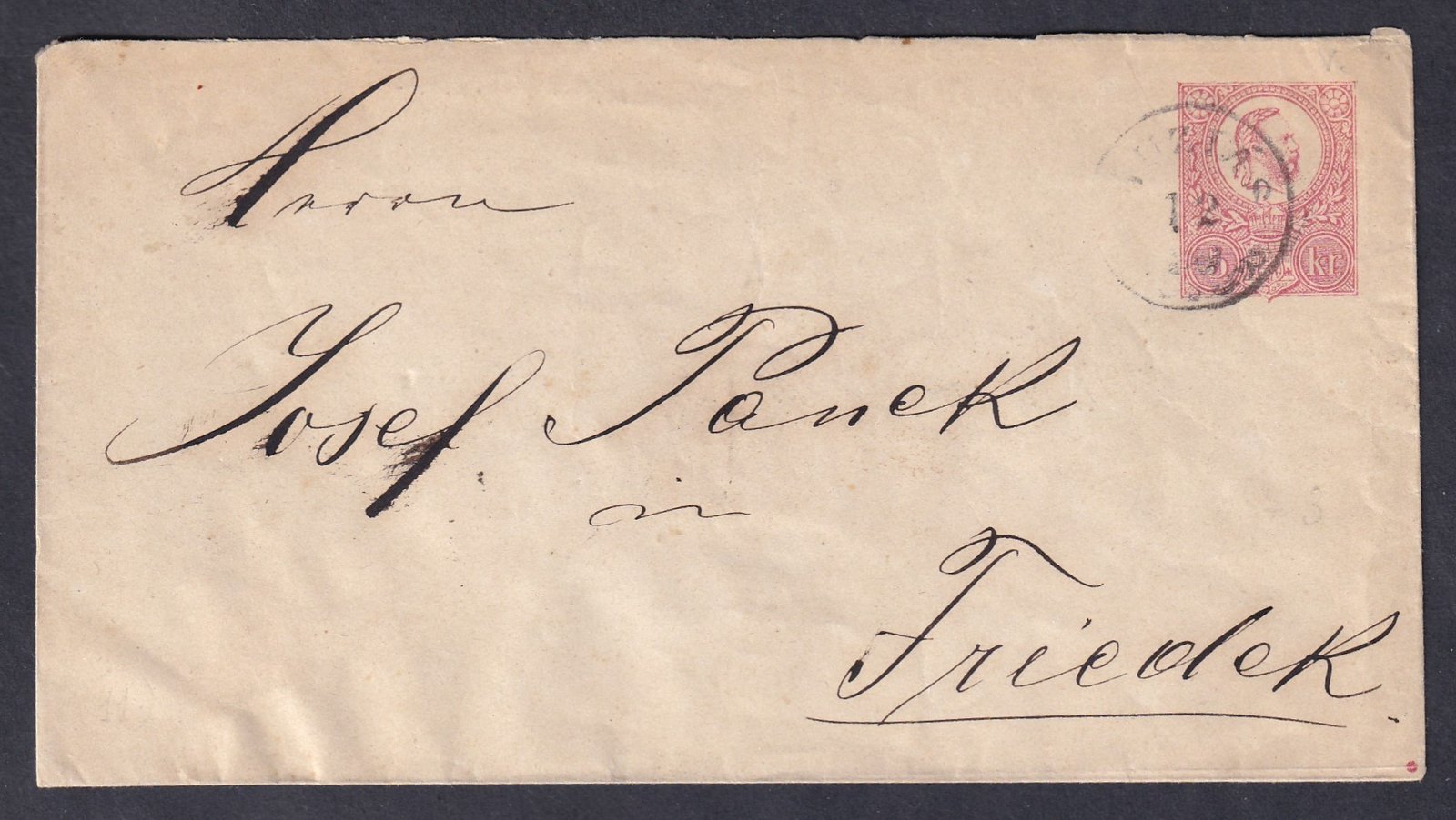 1873. BUZIAS, Friedek-be feladott 5kr díjjegyes boríték