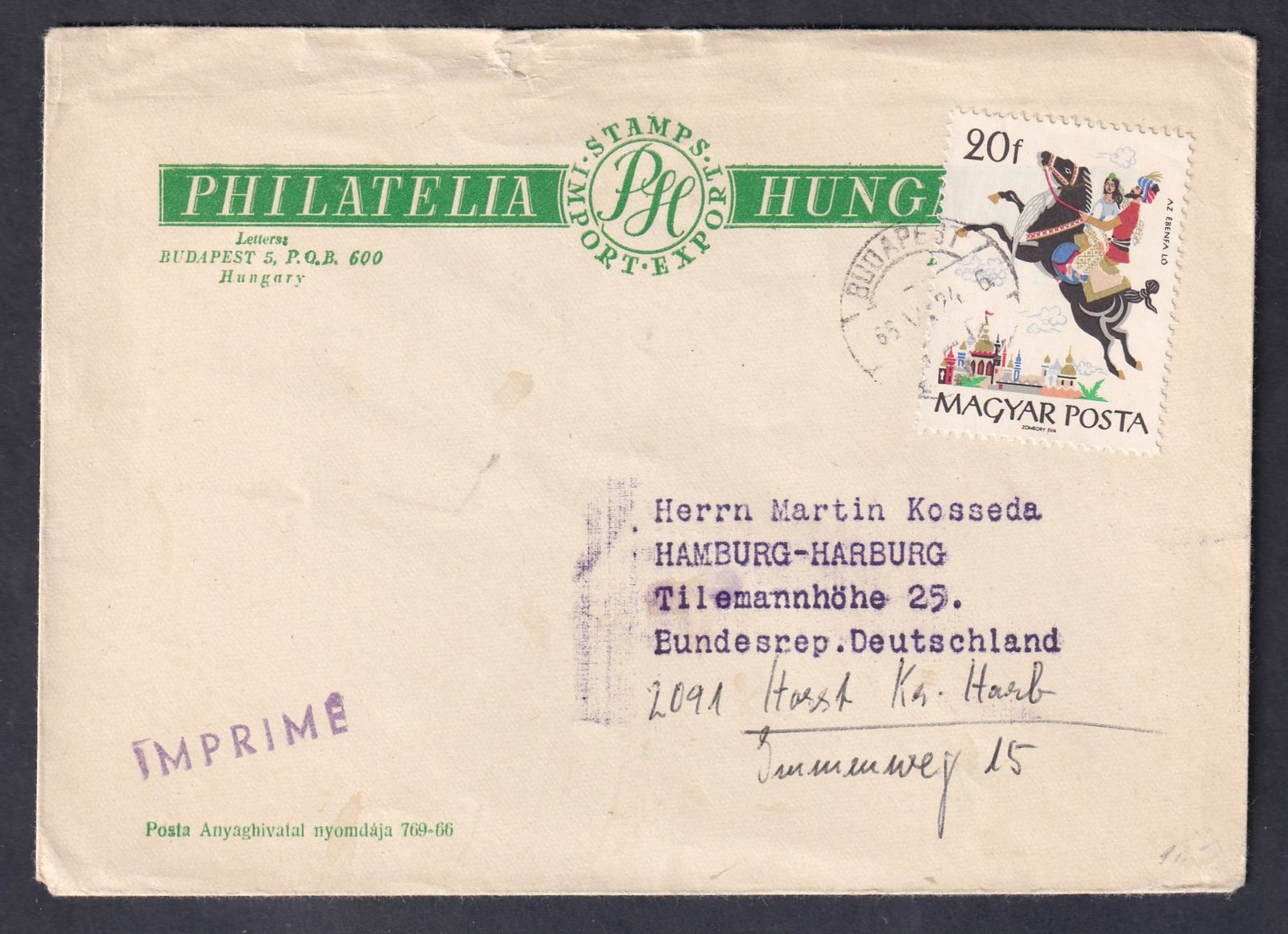 1965. Budapest, Hamburg-ba feladott levél