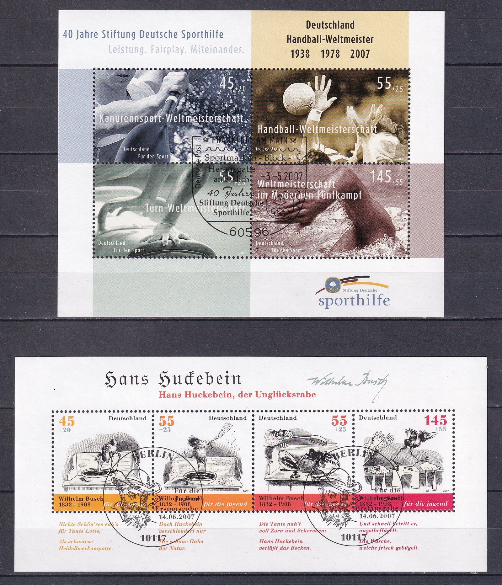 Németország, 2db blokk alkalmi bélyegzéssel