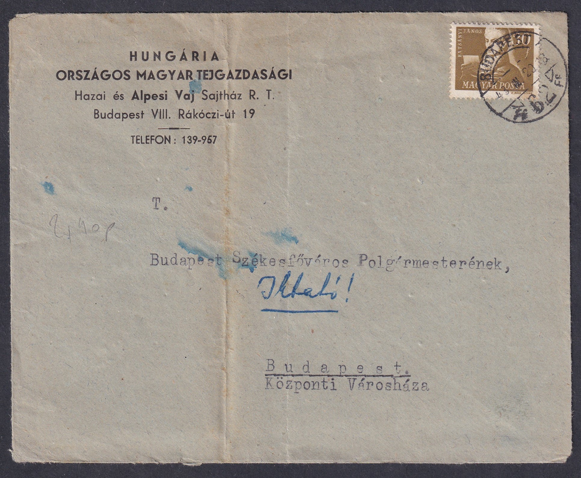 1948. Budapest, helyben feladott levél