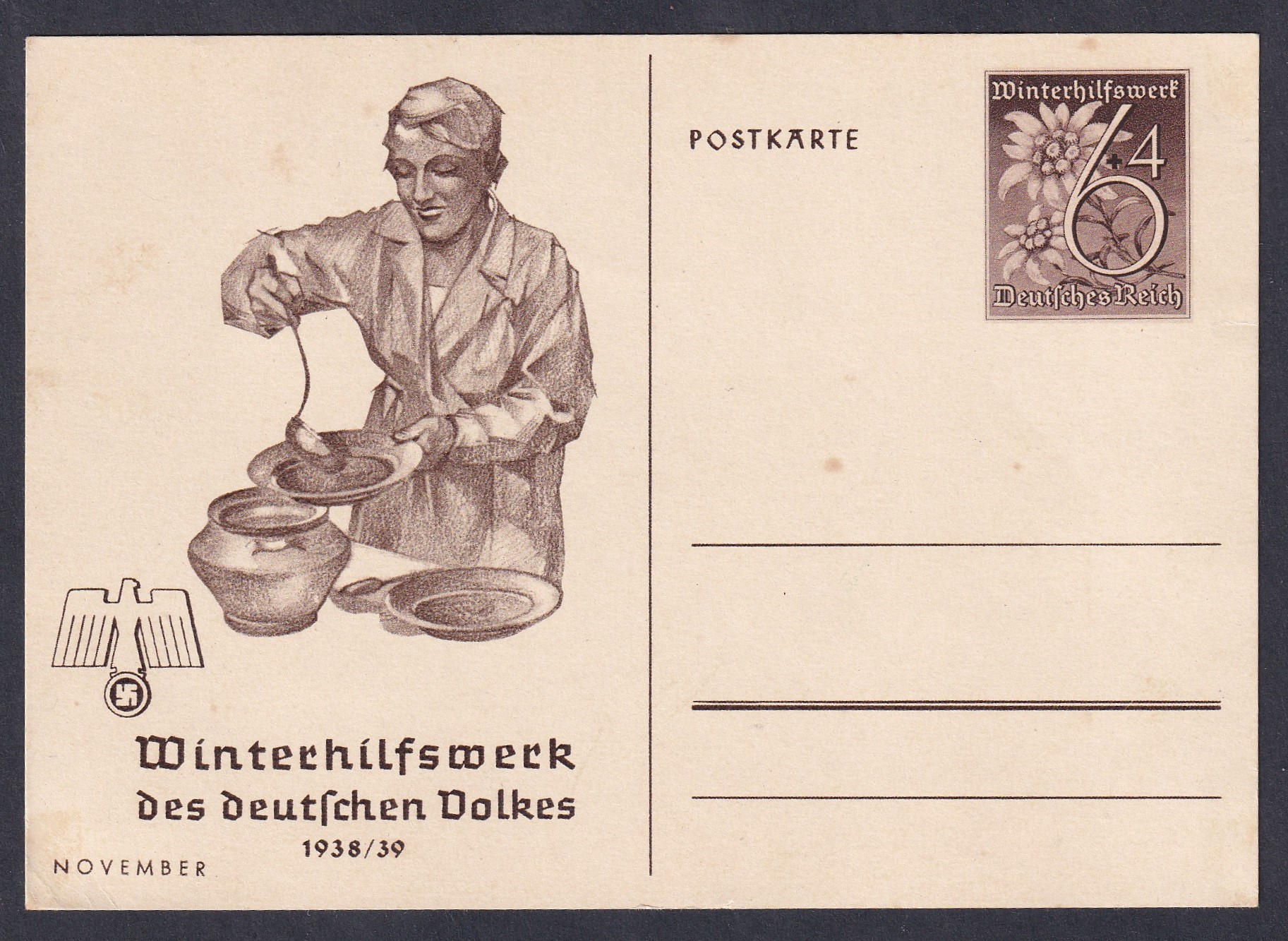 1938. Harmadik Birodalom  6pf+4pf - adomány gyűjtő levelezőlap