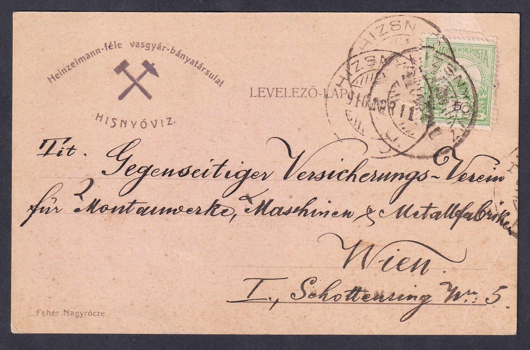 1916. Hisnyóviz, Bécsbe feladott levelezőlap