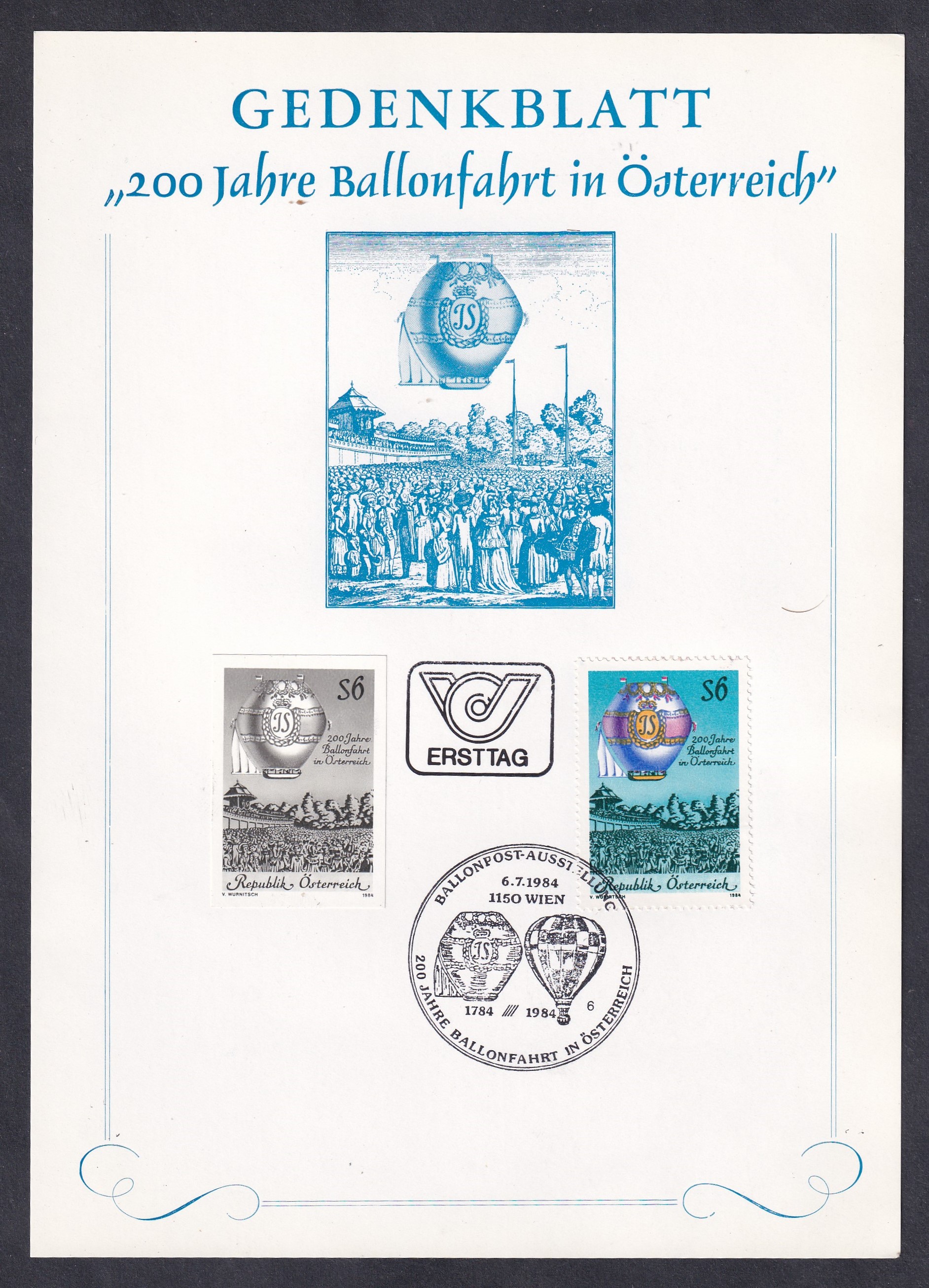 1984. Ausztria, Ballon repülést bemutató füzet, emléklapok, stb.