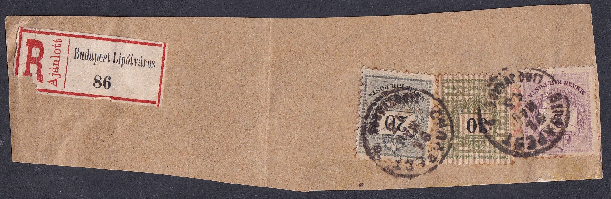 1891. ajánlott levél kivágás 32 kr díjtétellel
