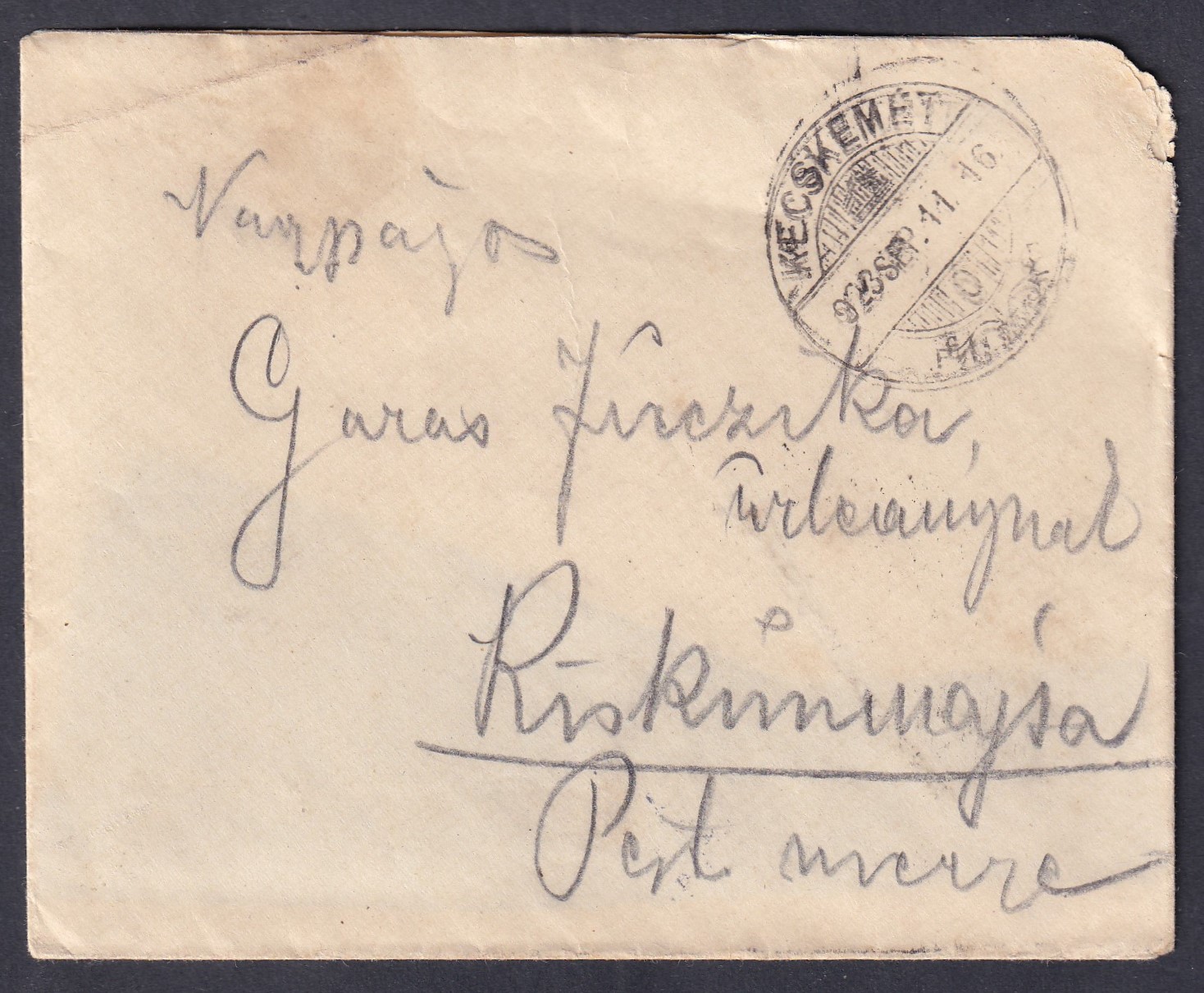 1923. Kecskemét, Kiskunmajsára feladott levél