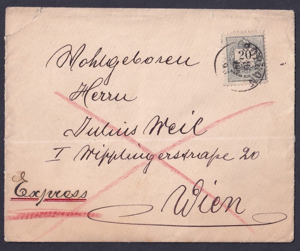 1893. Sopron, Bécsbe feladott EXPRESSZ (ajánlás nélküli) levél, ritka kiállítási darab!