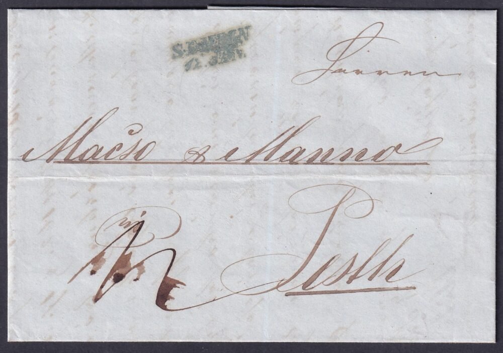 1850. Semlin (kék szín), Pest re feladott levél - 12 kr potóval