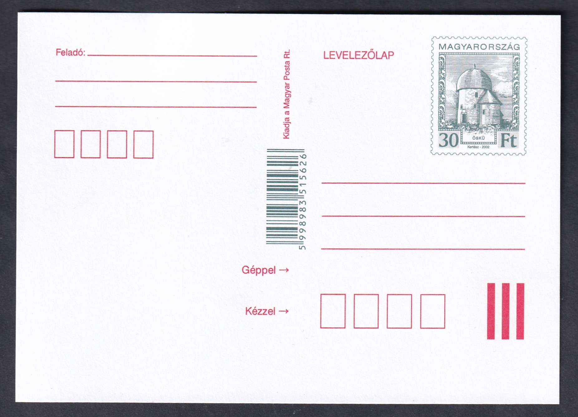 2002. 30 Ft, általános forgalmi levelezőlap (Hod. 740.)
