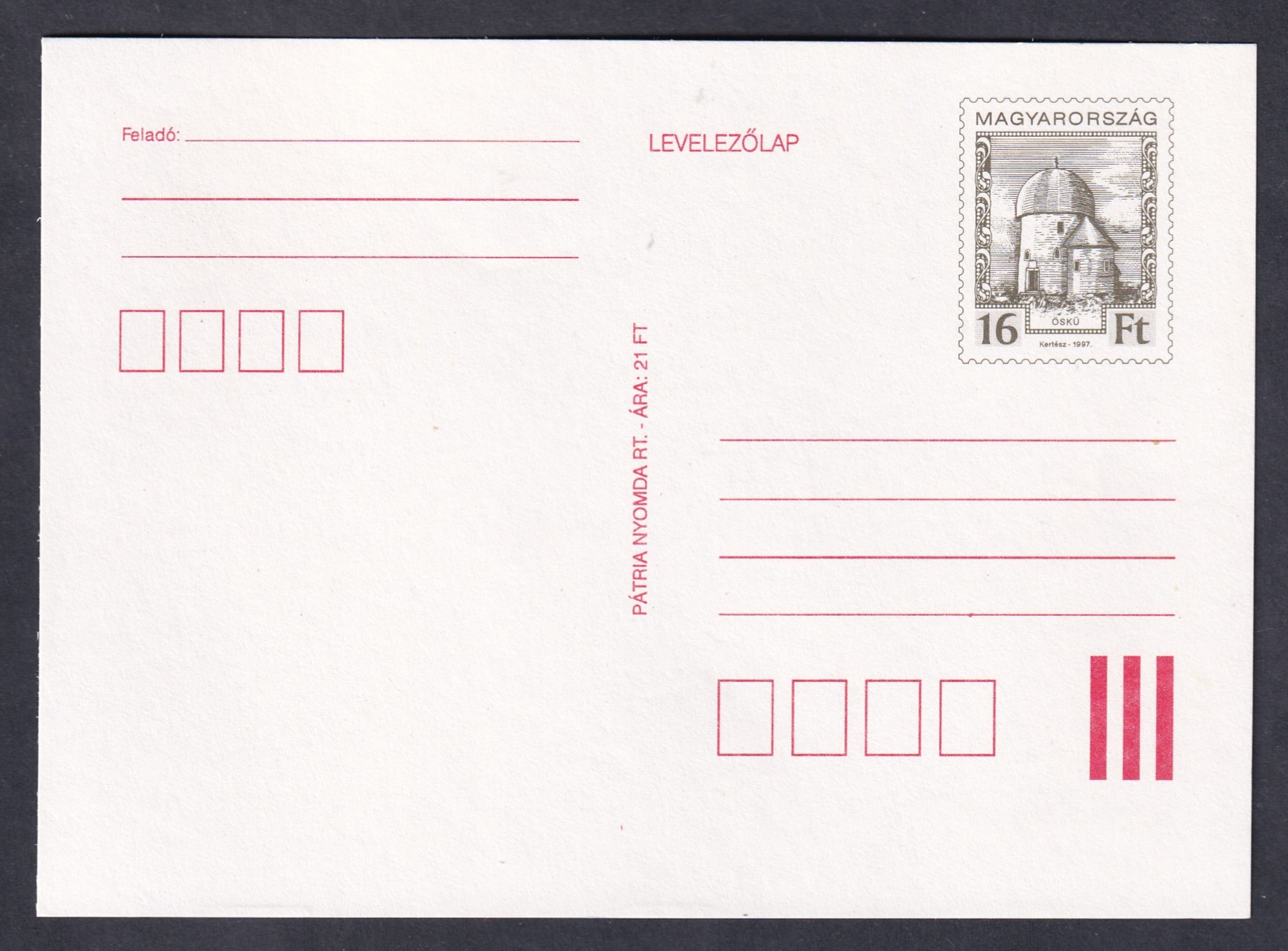 1997. 16 Ft, általános forgalmi levelezőlap (Hod. 731.)