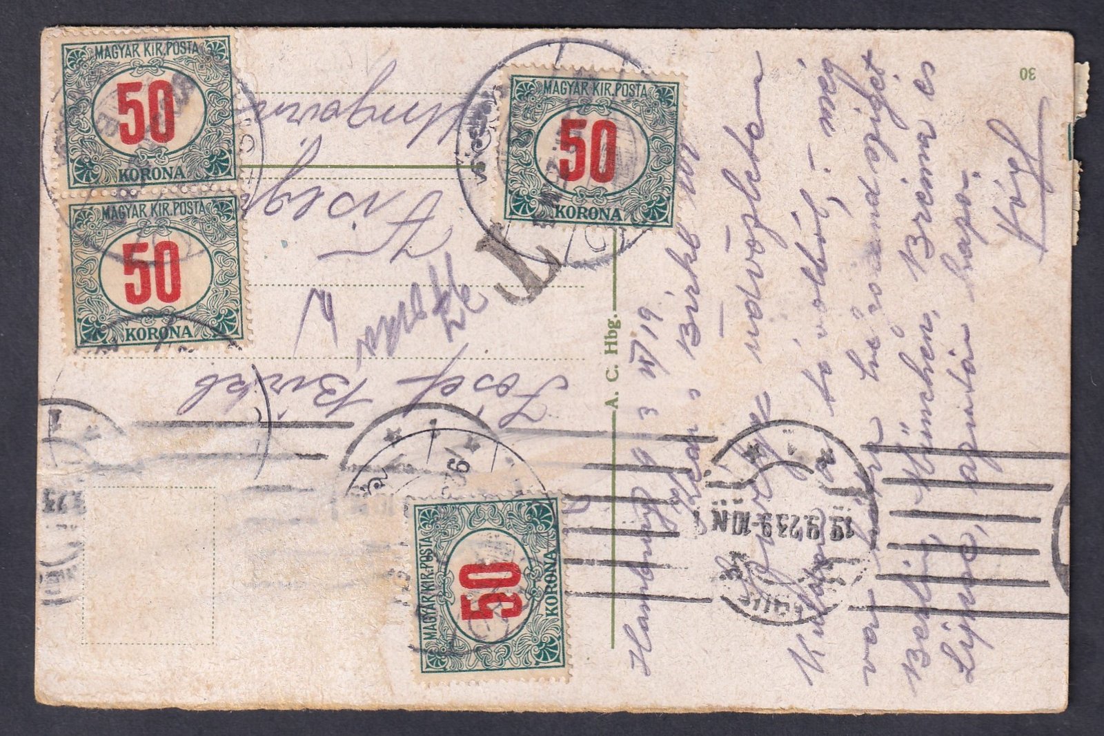 IMG_20260203_0054 1923. Németország, Magyarországra feladott képeslap, inflációs portózással!